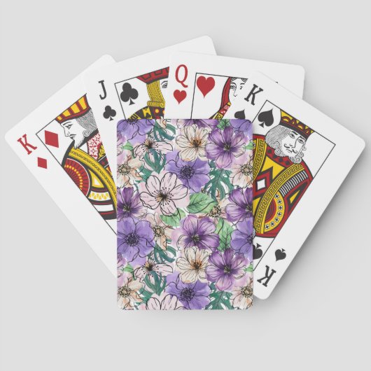 Jeu De Cartes Fleurs violettes et roses (dos)