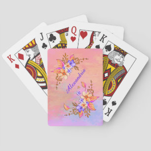 Jeu De Cartes Fleurs violettes jaunes Motif d'aquarelle Abstrait
