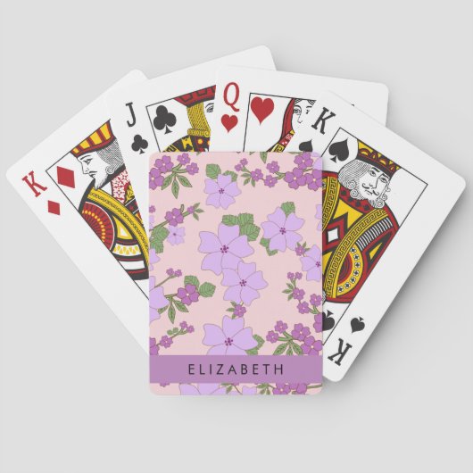Jeu De Cartes Fleurs Violettes, Motif De Fleurs, Votre Nom (dos)