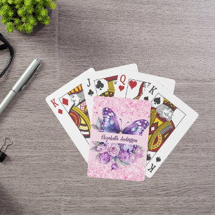 Jeu De Cartes Fleurs violettes roses papillon