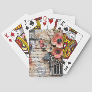 Jeu De Cartes Floral avec touches de piano rustique et feuille d