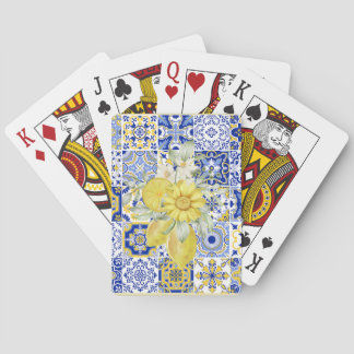 Jeu De Cartes Flores de mosaïque en bleu et jaune