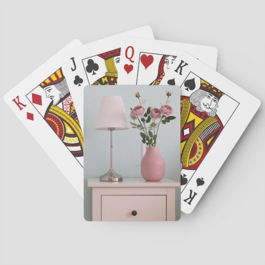 Jeu De Cartes Flowers | Pale Pink Roses on Nightstand (dos)