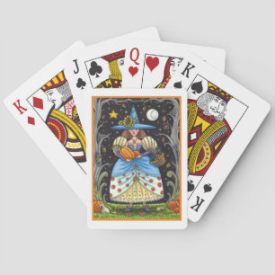 JEU DE CARTES FOLK ART WITTER EN BOIS ÉFFRAYANTS, CHAT NOIR & OW