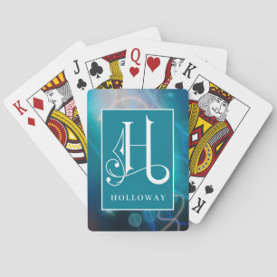 Jeu De Cartes Fond à bokeh bleu H monogramme, personnalisez Bic