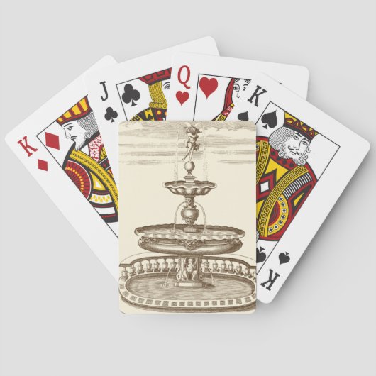 Jeu De Cartes Fontaine de cour avec chérub ornemental (dos)