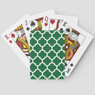 Jeu De Cartes Forest Green White Moroccan Quatrefoil Pattern #5