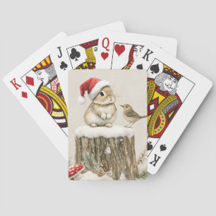 Jeu De Cartes Forêt enneigée Bois hivernal Noël Lapin Oiseau