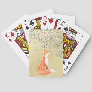 Jeu De Cartes Fox avec des papillons et des fleurs roses