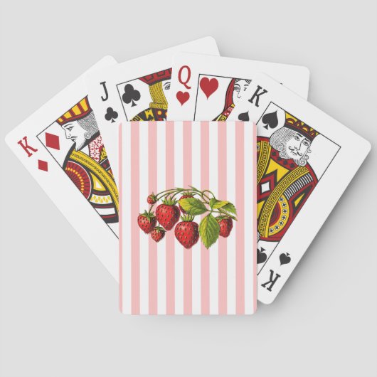 Jeu De Cartes Fraises sur bandes rose et blanche (dos)