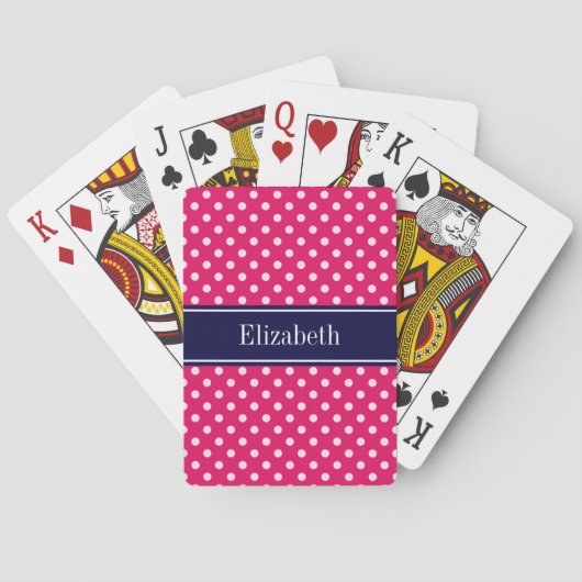 Jeu De Cartes Framboise Blanc Pois Marine Nom bleu Monogramme (dos)