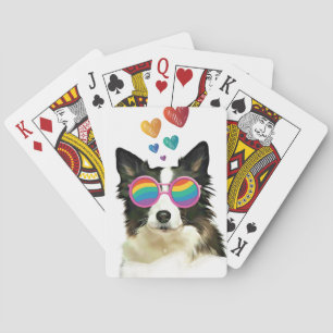 Jeu De Cartes Frontière Collie Chien avec Coeurs Saint-Valentin