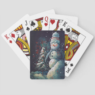 JEU DE CARTES FROST SNOWMAN SUR UNE NUIT D'HIVER SOMBRE