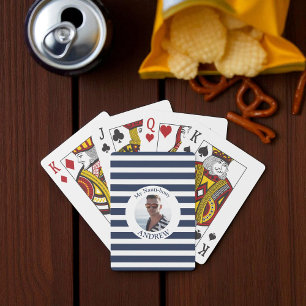 Jeu De Cartes Fun Nautique Bleu rayé Photo personnalisée