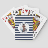 Jeu De Cartes Fun Nautique Bleu rayé Photo personnalisée (dos)