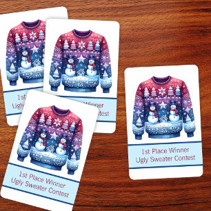 Jeu De Cartes Gagnant 1ère Place Pull de Noël Moche Bleu Rouge V