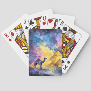 Jeu De Cartes Galaxie Désertique à l'Aquarelle Chameau Pyramide