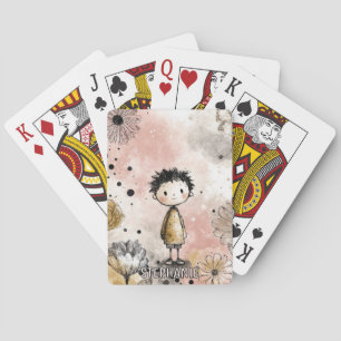 Jeu De Cartes Garçon Fantaisiste Aquarelle aux Accents Floraux (