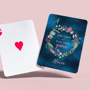 Jeu De Cartes Garder calme élégant script floral girly monogramm