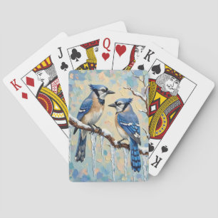 Jeu De Cartes Geais bleus vintage sur une branche de glaçon Art