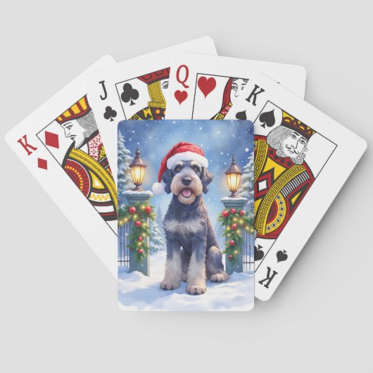 Jeu De Cartes Géant Schnauzer Clôture de fer enneigée Père Noël (dos)