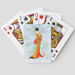 Jeu De Cartes Geisha Bamboo Arrière - plan bleu
