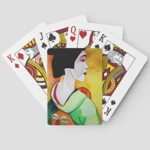 Jeu De Cartes Geisha japonais avec kimono vert art original