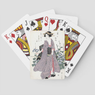 Jeu De Cartes Geisha japonais dans la copie de bois de graveur