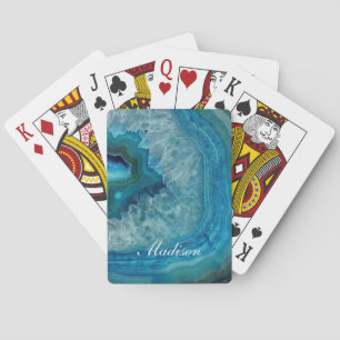 Jeu De Cartes Géode d'agate bleu turquoise Monogramme Nom