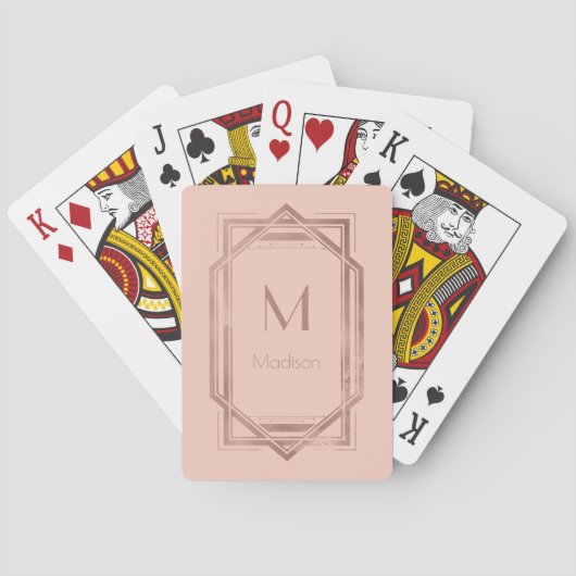 Jeu De Cartes Géométrique rose Gold et Blush | Monogramme et nom (dos)