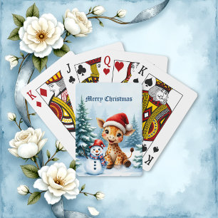 Jeu De Cartes Girafe de caricature mignonne avec Santa Hat & Sno