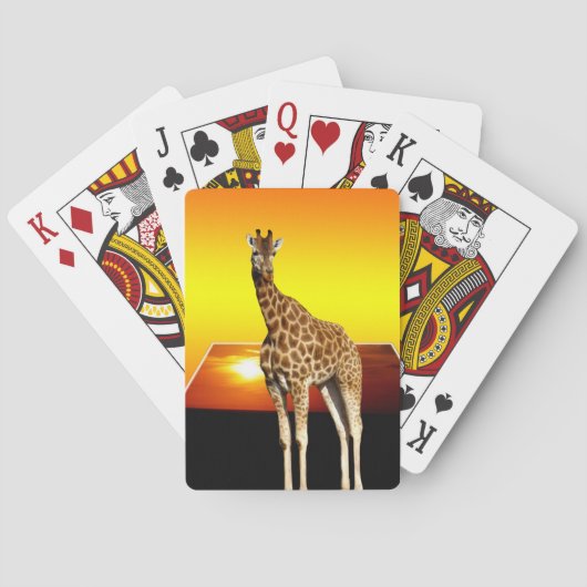 Jeu De Cartes Girafe Sur Un Coucher De Soleil Doré, (dos)