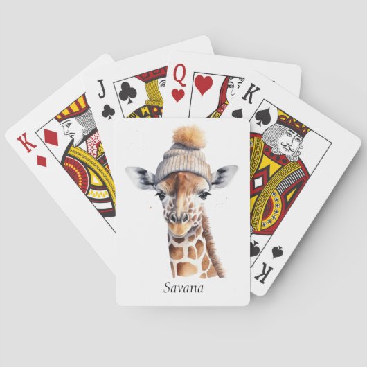 Jeu De Cartes Giraffe en casquette d'hiver personnalisable (dos)