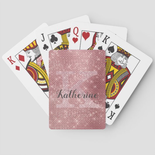 Jeu De Cartes Girly Dusty Rose Gold Pink Diamond Monogram (dos)
