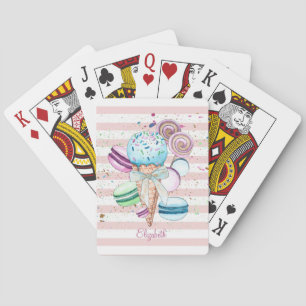 Jeu De Cartes Glace à l'aquarelle,Macarons,Rayes roses
