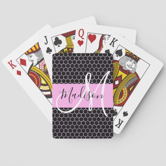 Jeu De Cartes Glam Black Metallic Rose Honeycomb Nom du monogram (dos)