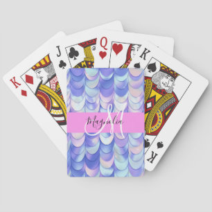 Jeu De Cartes Glam Iridescente Blue Mermaid Scales Nom Monogramm