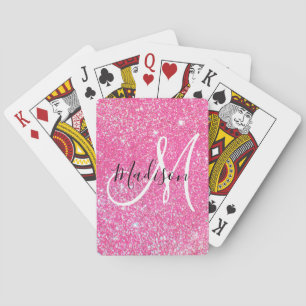 Jeu De Cartes Glamour Féminin Rose Chaud Paillettes Monogramme N