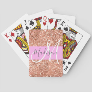 Jeu De Cartes Glamour Féminin Rose Pêche Or Paillettes Monogramm
