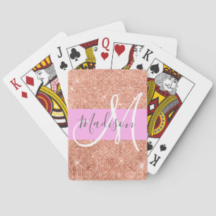 Jeu De Cartes Glamour Féminin Rose Pêche Or Paillettes Monogramm