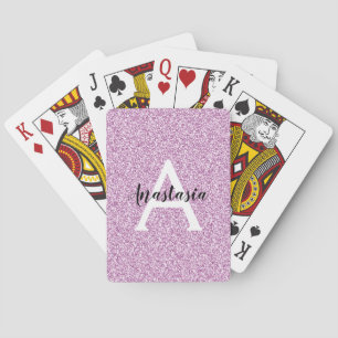 Jeu De Cartes Glamour Féminin Violet Paillettes Monogramme Nom