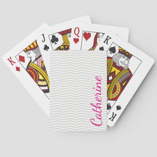 Jeu De Cartes Glamour Simplicité Gris Chevron avec Nom Gras (dos)
