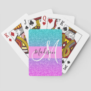 Jeu De Cartes Glamour Violet Aqua Paillettes Brillant Dégradé Mo