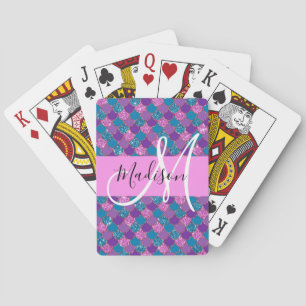 Jeu De Cartes Glamour Violet Sirène Paillettes Monogramme Nom