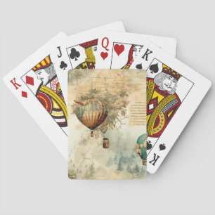 Jeu De Cartes Globe Carte du Monde Montgolfière Steampunk Sépia