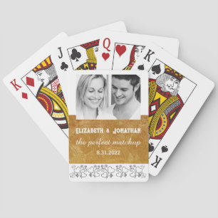 Jeu De Cartes Gold et blanc Personnalisé Photo mariage Faveur