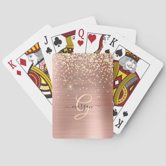 Jeu De Cartes Gold Glitter, Gold Monogram, Black Script Name (dos)