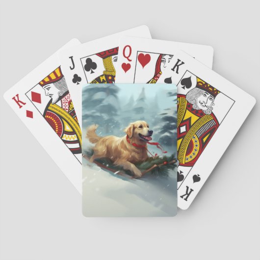 Jeu De Cartes Golden Retriers Noël neige hiver (dos)