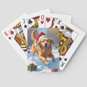 Jeu De Cartes Golden Retriever en neige avec Casquette de Noël