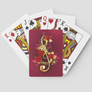 Jeu De Cartes Golden Treble Clef avec fleurs Roses